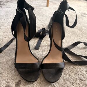 Aldo Black Stiletto Heels with Ankle Wrap
